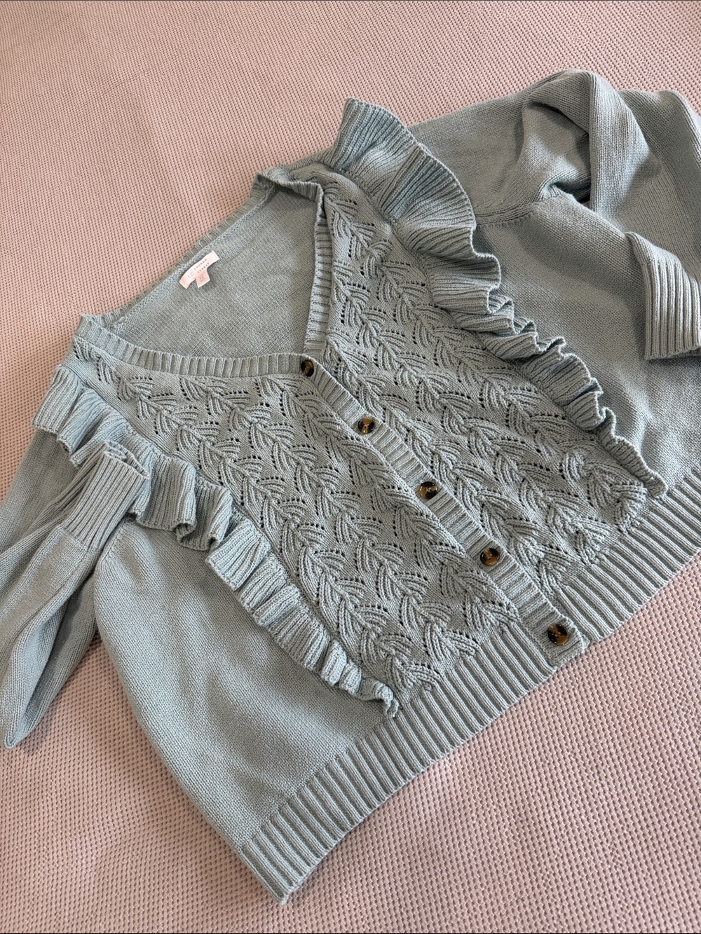 LC Lauren Conrad Sage Green Ruffle Knit Cardigan